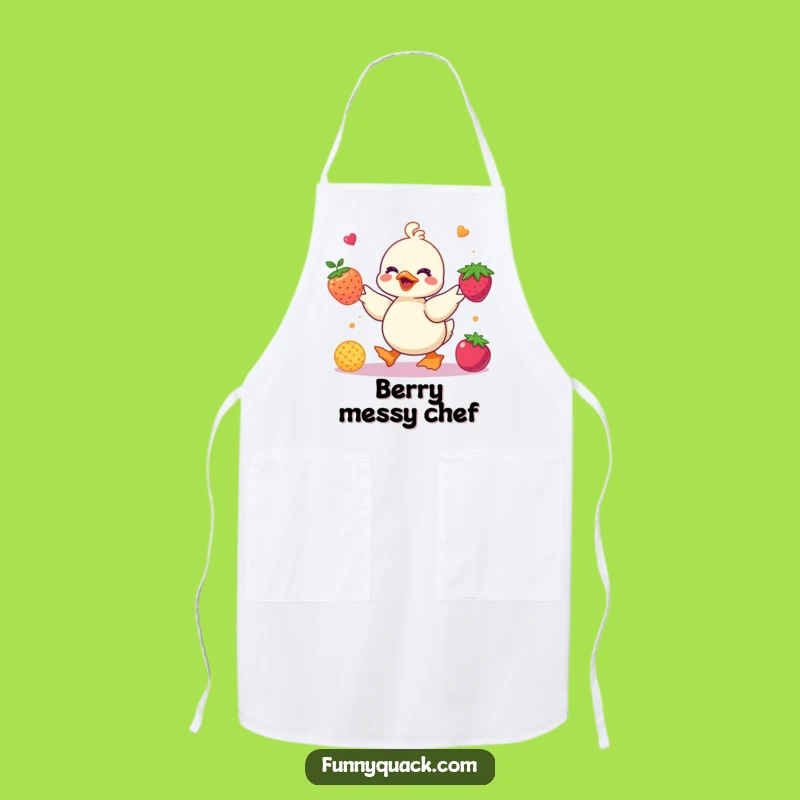 Funny Kawaii Duck Juggling Berries Apron: Kitchen Fruit Humor Gift
