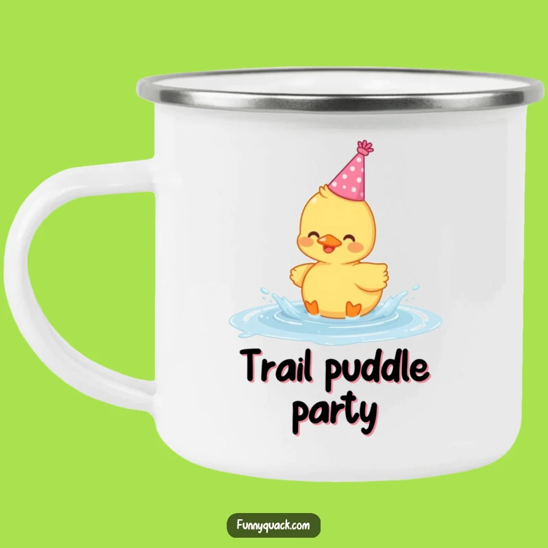 Funny Kawaii Duck Camping Mug: Enamel, Party Hat Splash, Outdoor Fun
