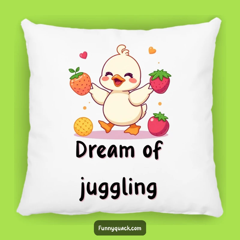 Funny Kawaii Duck Juggling Berries Pillow: Cozy Fruit Comfort Gift