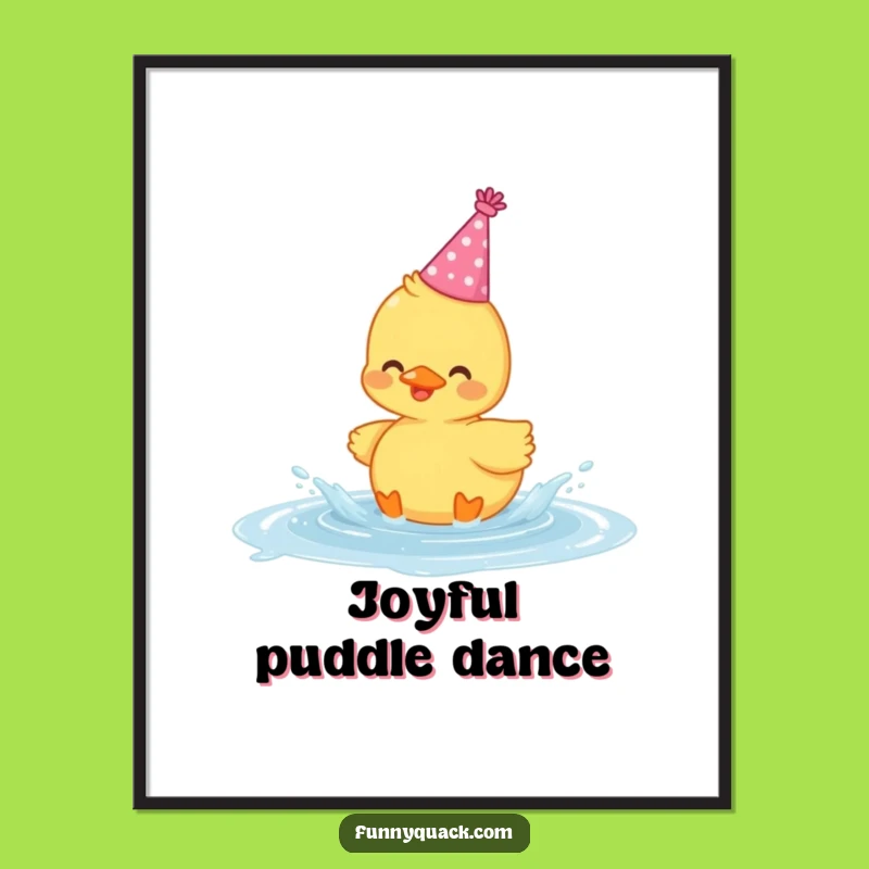 Funny Kawaii Duck Digital Art: Party Hat Splash, Instant Cute Decor