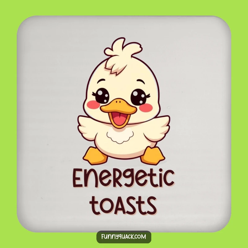 Funny Kawaii Duck Energetic Smile Coaster: Cheerful Table Humor Gift