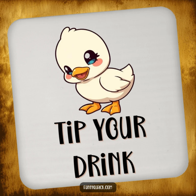 Funny kawaii duck coaster featuring a cute duck character tilting its head playfully, adding curious humor to tables.