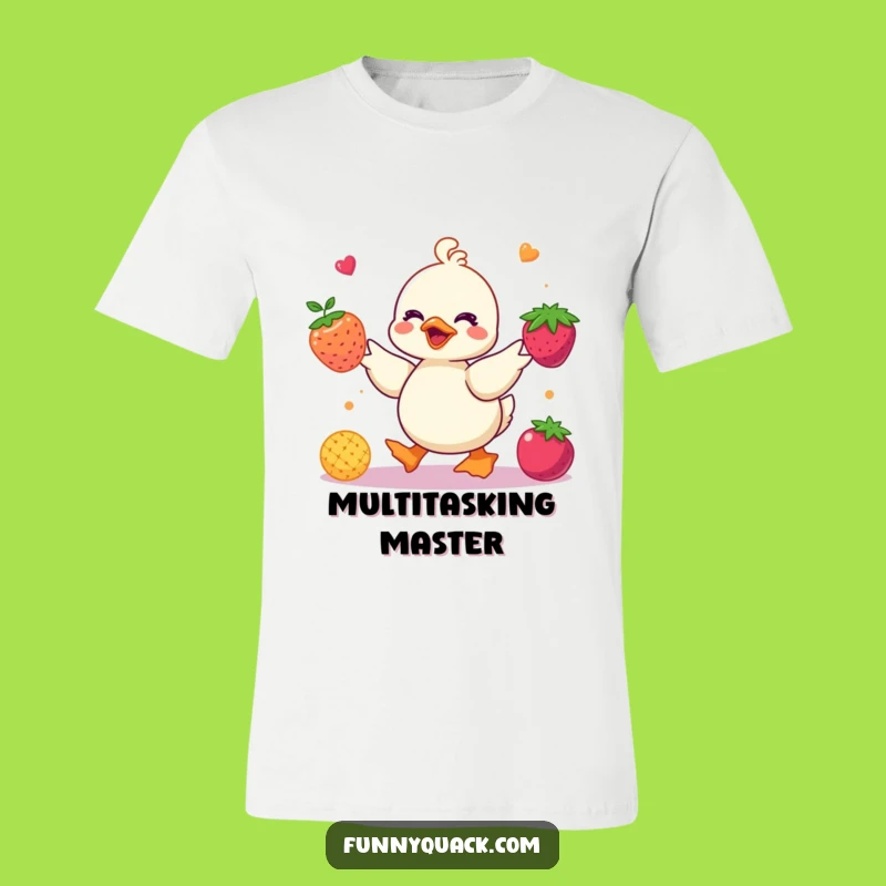 Funny Kawaii Duck Juggling Berries T-Shirt: Fruitful Humor Tee