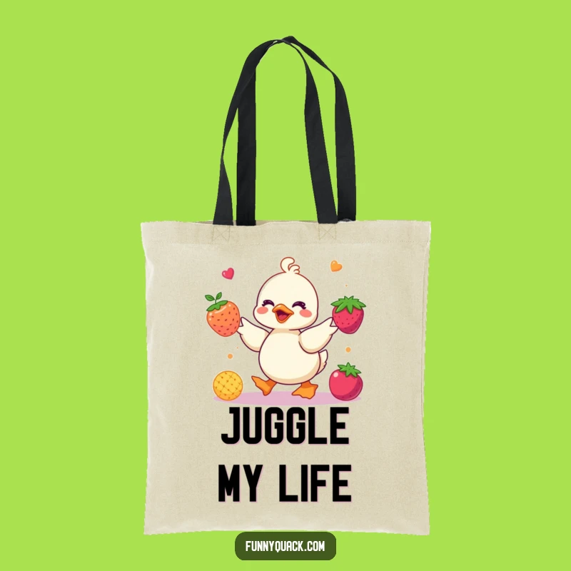 Funny Kawaii Duck Juggling Berries Tote Bag: Colorful Carry-All Gift